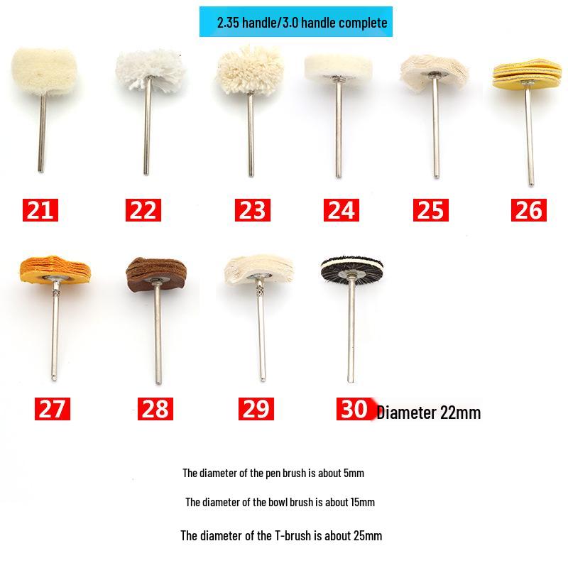 Sada mini čisticích kartáčků s dříkem 2,35 mm: Leštění, Mísa, Tvar T, Ocelový drát, Čištění Wenwan, Kančí štětiny