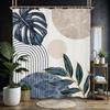 Abstract Zen Spa Shower Curtain Set Minimalist Bible Meditation Modern Aesthetic Contemporary Green Plant Leaves Monstera