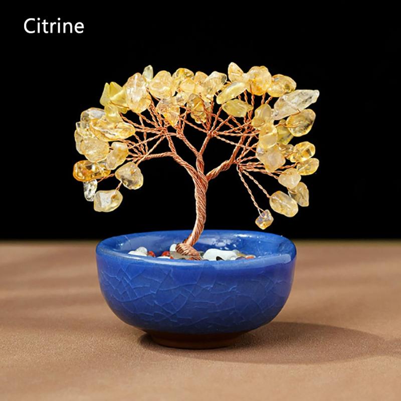 Colorful  Stone Wealth Tree Colorful Tea Bowl Base Home Desk Living Room  Decoration