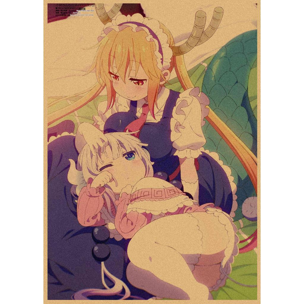Kobayashi-san Chi No Maid Dragon Retro Kraft Paper Anime Poster - Decorative Wall Art Mural