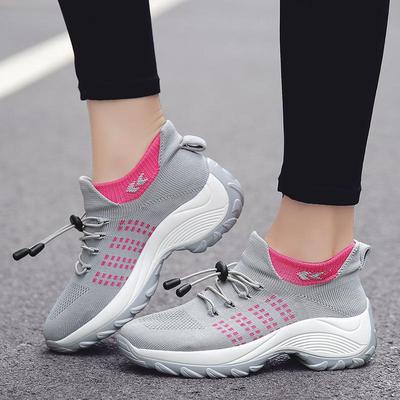 Mesh Atmungsaktive Plateau Sportschuhe Frau Schnürschuhe Strick Socken Schuhe Patchwork Keilabsatz Sneaker Damen Tenis Feminino Chaussure Femme