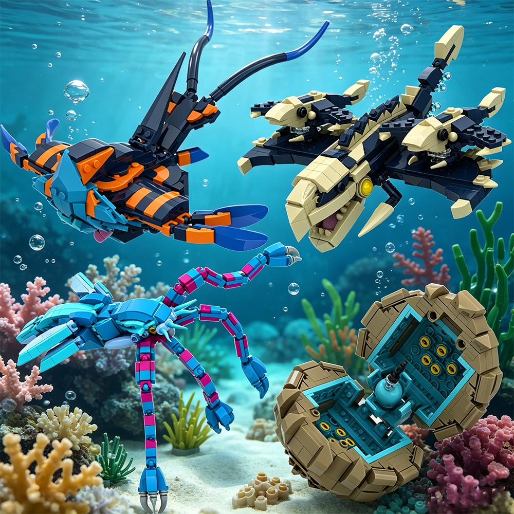 5-in-1 Bloop Sea Monster Building Blocks Set Subnautica Sea Eater Gran Maj Model Bricks Desk Decor DIY Education Birthday Gift