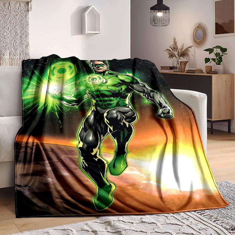 1pc Green Lantern Blanket Lightweight Flannel Throw For Sofa, Bed, Travel, Livingroom, Office, Couch, Chair, And Bed