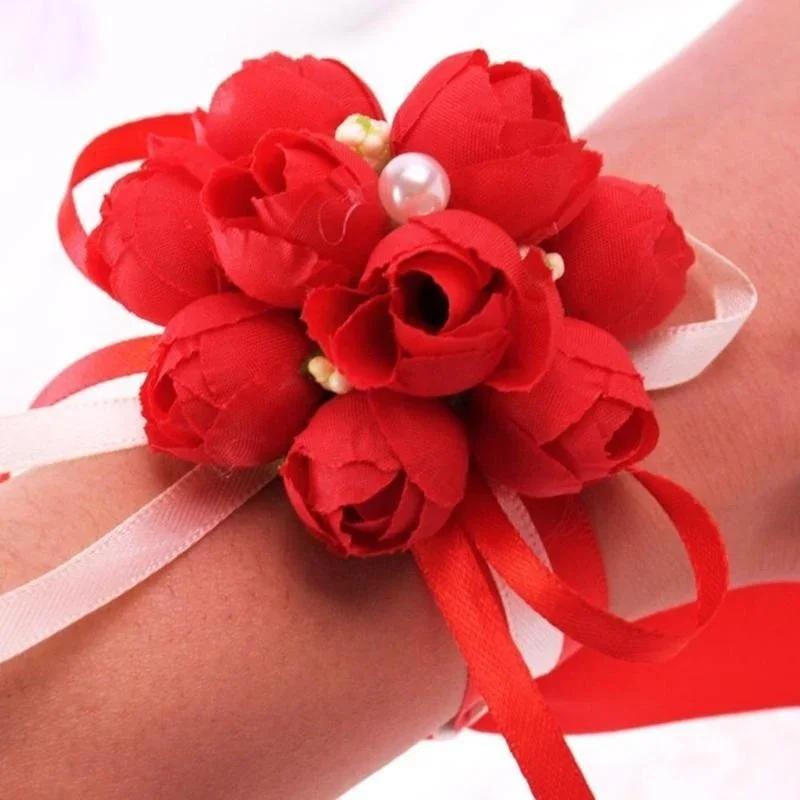 1 PCS Rose Wrist Corsage Bridesmaid Sisters Hand Flowers Artificial Bride Flowers For Wedding Party Decoration Bridal Prom