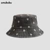 Watermelon embroidered denim bucket hat men's wide eaves sunshade fashionable versatile face small bucket hat girls sunscreen hat