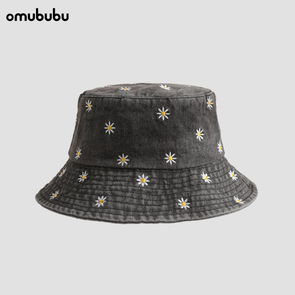 Watermelon embroidered denim bucket hat men's wide eaves sunshade fashionable versatile face small bucket hat girls sunscreen hat