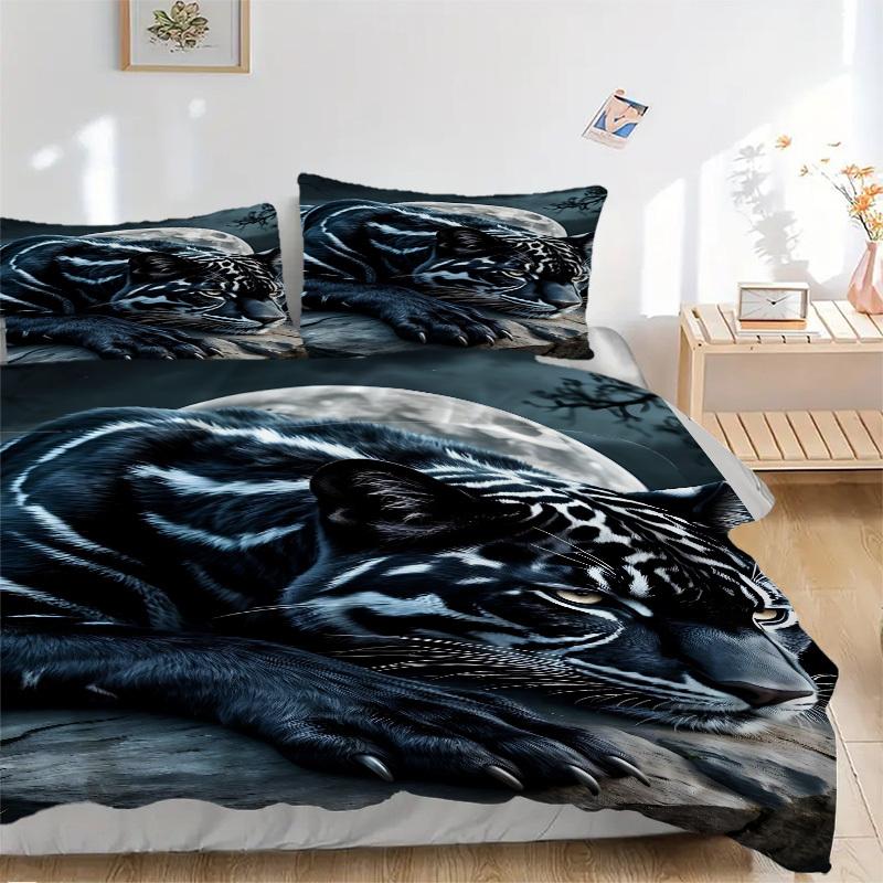 

3pcs Black Panther Print Duvet Cover Set -Includes 1 Duvet Cover and 2 Pillowcases, No Quilt Core, All-Season Home Decor yy251111151 135x200cm