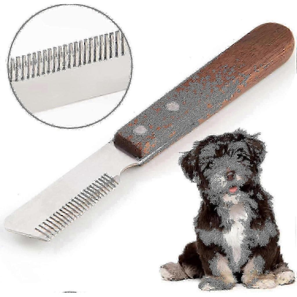 Professional Dog Stripping Knife, a Hand Grooming Tool for Terriers with an Ergonomic Wooden Handle