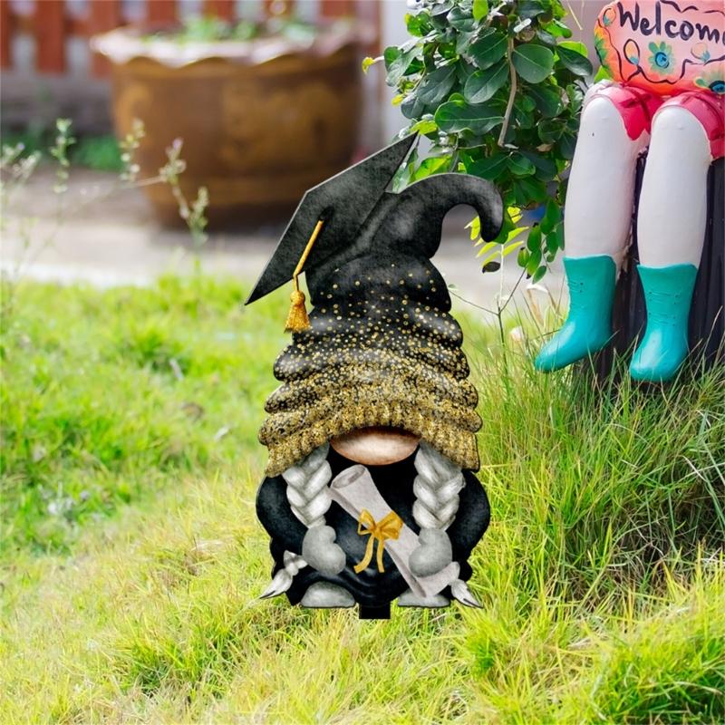 Gnome Garden Stake Graduation Yard Signs Waterproof Congrats Sign with Stakes