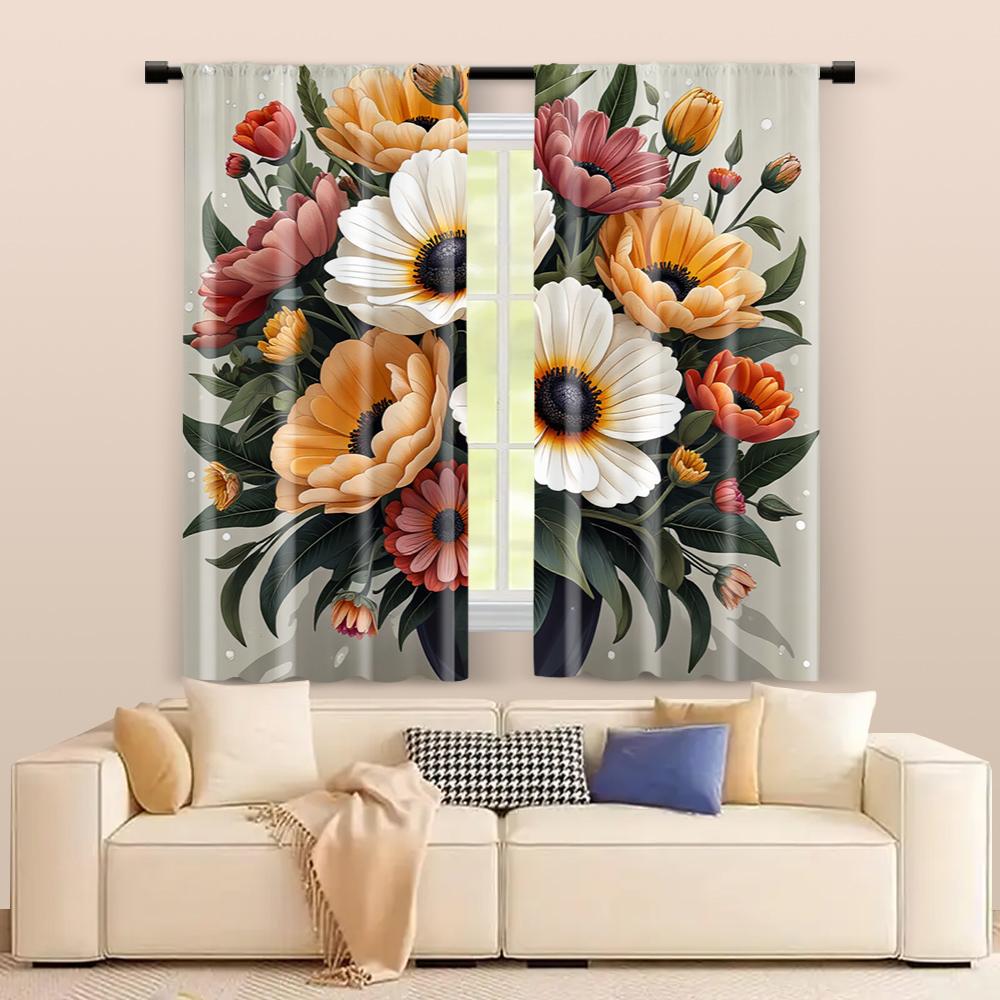 Filtering Curtains Excluding Rods Non Movable Without Batteries Floral Leaves Art Deco Use Bedrooms Set Of 2 Made Polyester Sleeping Area Decor