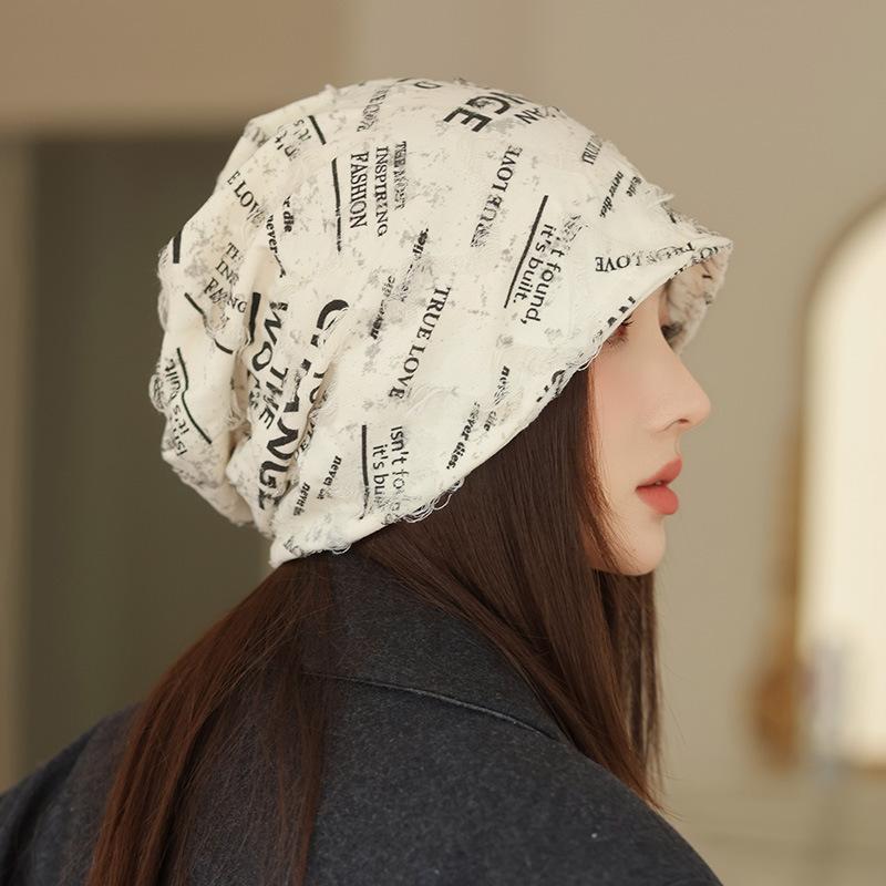 Versatile Autumn and Winter Casual Bag Head Hat Big Head Circumference Showing Face Small Pile of Hat Outdoor Letter Pullover Hat