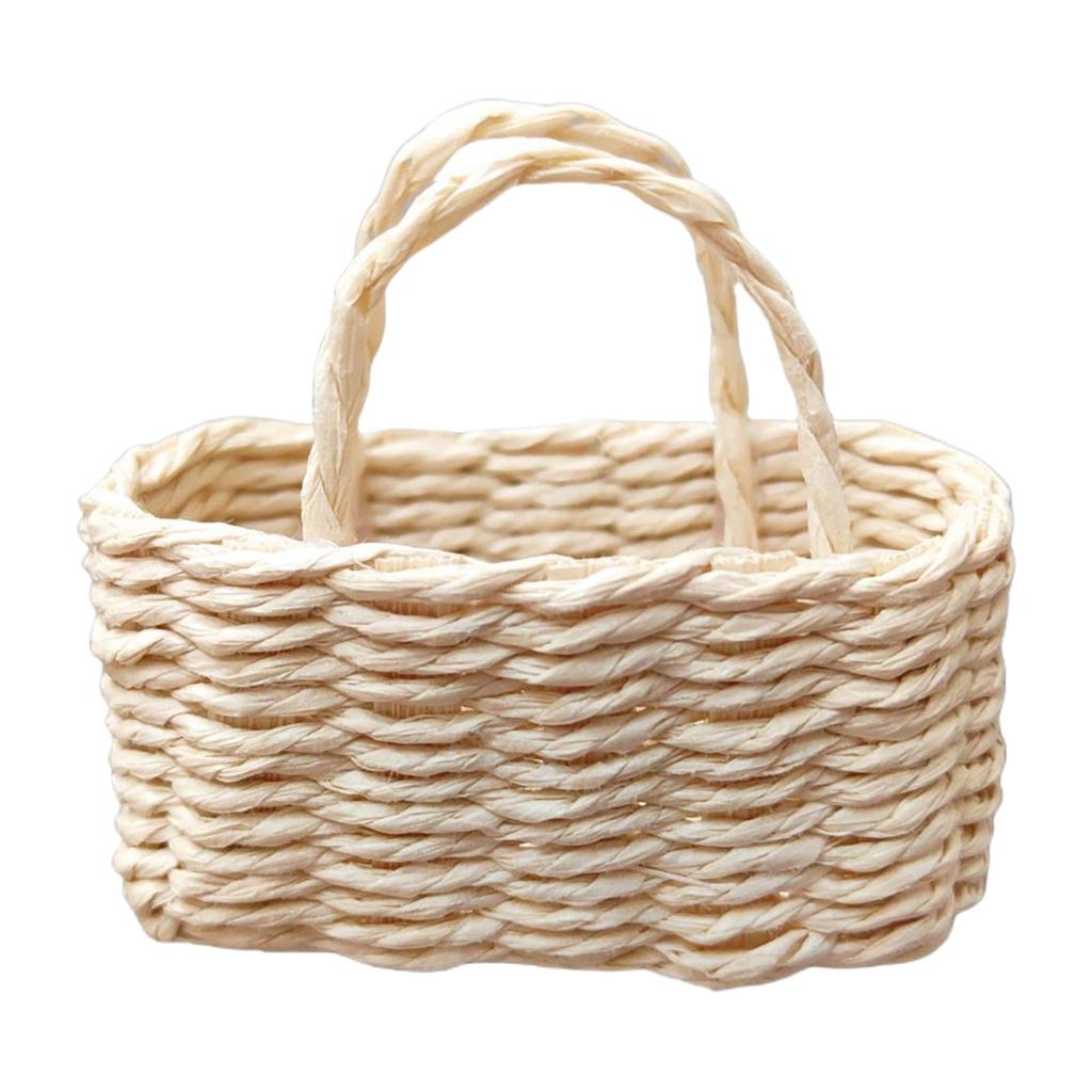 Miniature Dollhouse Woven Basket 1/12 Scale for Dollhouse Playset Wickerwork Handcrafted Wicker Punnet