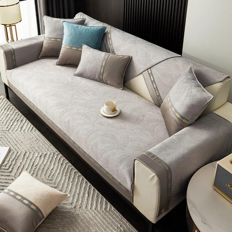 Four Seasons Chenille Wide Webbed Sofakissen Sofabezüge für Wohnzimmer Moderner Luxus Feder Jacquard Rutschfester Couchbezug
