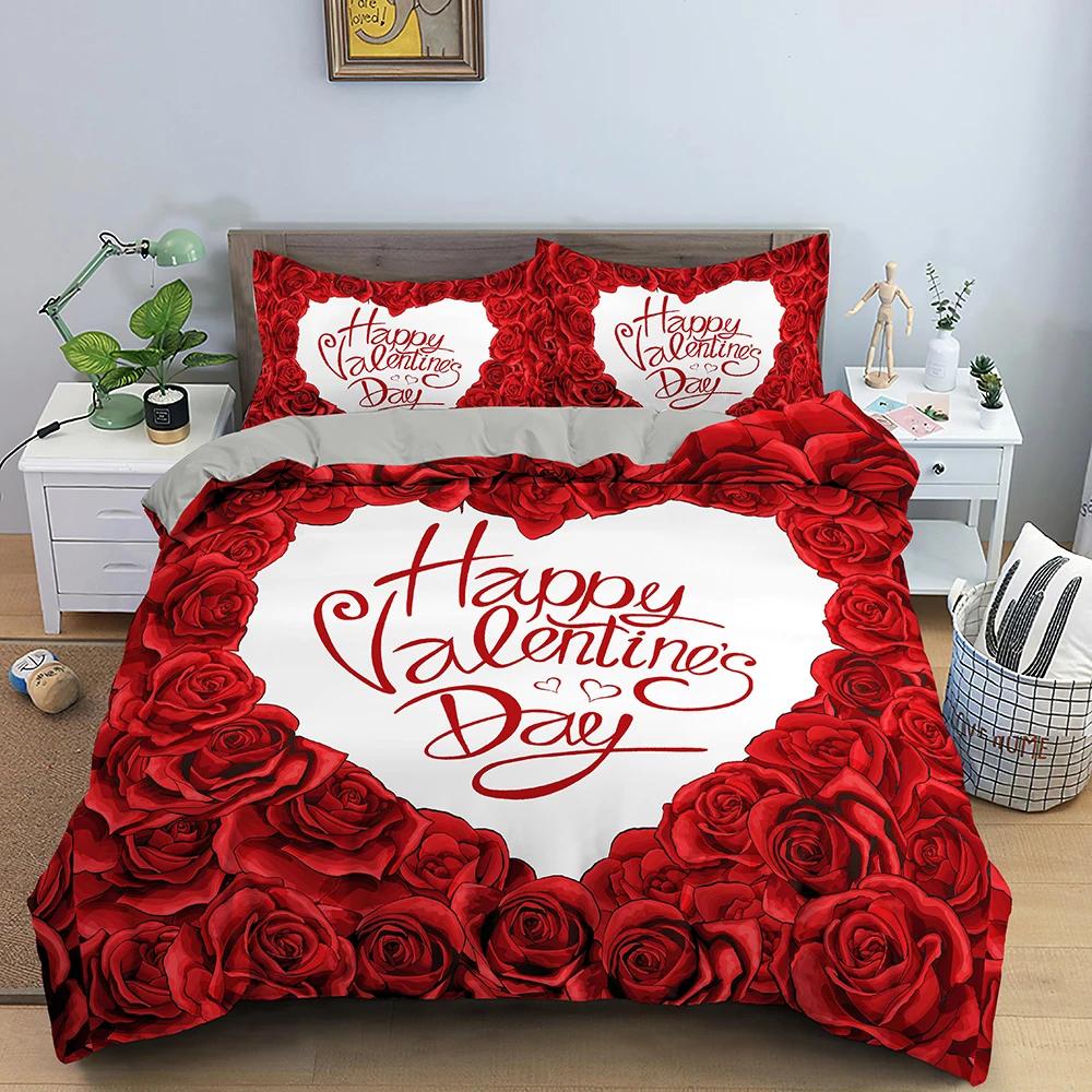 3D Shiny Red Golden Rose Flowers Duvet Cover Set with Pillowcase Valentine's Day Luxury Bedding Set Bedroom Dorm Decor Bed Sets