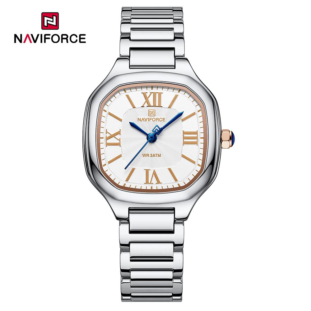 Naviforce Original Watch Women Waterpoof Stainless Steel Square Wristwatch Casual Elegant Ladies Watch Roman Numerals Dial NF5042