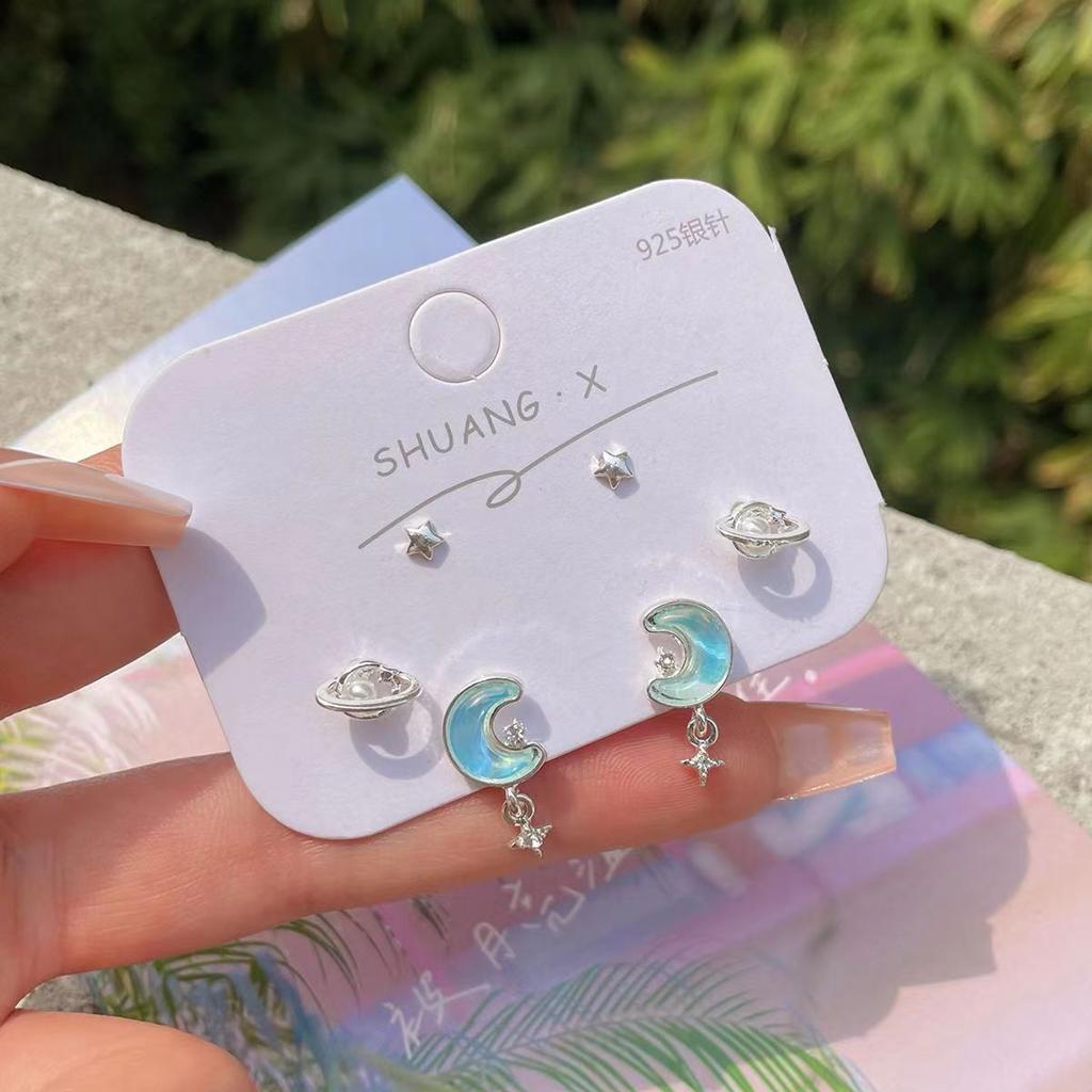 6-Piece Set Of Stud Earrings, Mango Chain Design Ear Buckle Earrings, Temperament Versatile Planet Zircon Earrings.