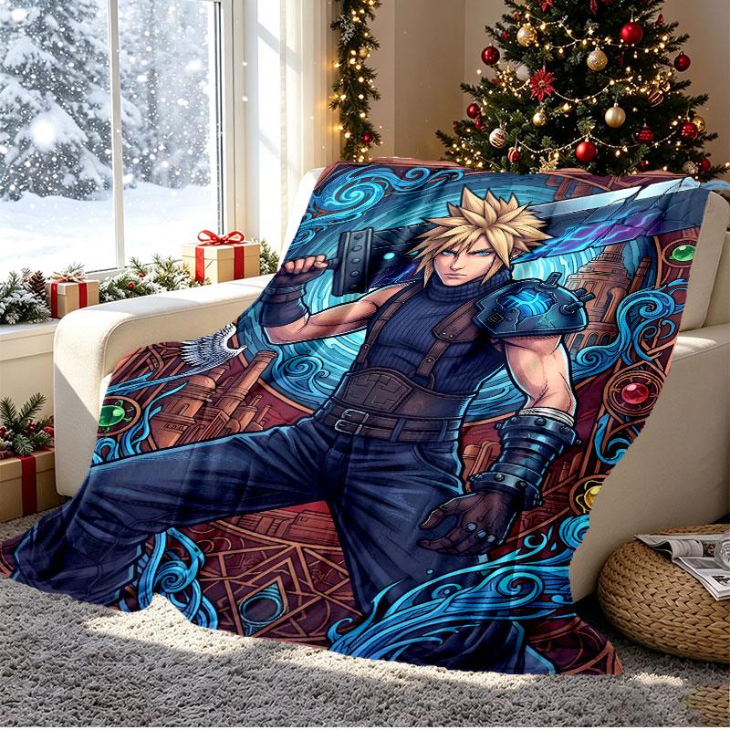 Final Fantasy Pattern Blanket for Home Decoration, Bed, Sofa, Car Travel, Camping, Suitable for All Seasons, Birthday Christmas Gift
