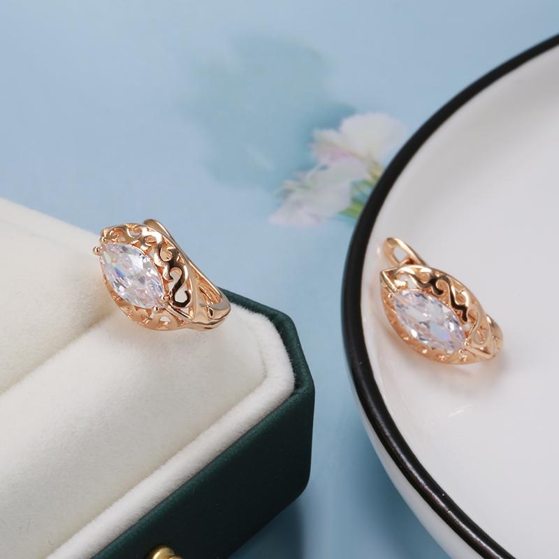 Trend Hohle Blume Ohrringe Roségold Farbe Mikro Wachs Einlage Natürlicher Zirkon Hängeohrringe Für Frauen Vintage Schmuck