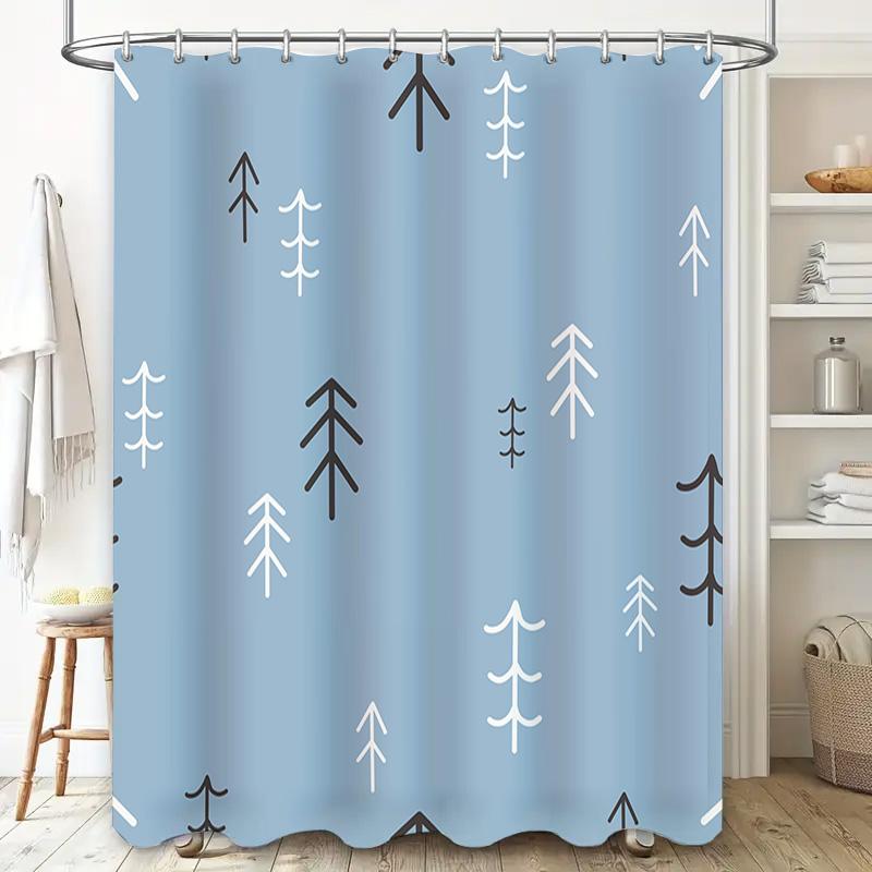 Modern Bathroom Shower Curtain Nordic Forest Print Pattern, Waterproof Fabric, Easy Cleaning, Room Decor Accessories For Home Ba