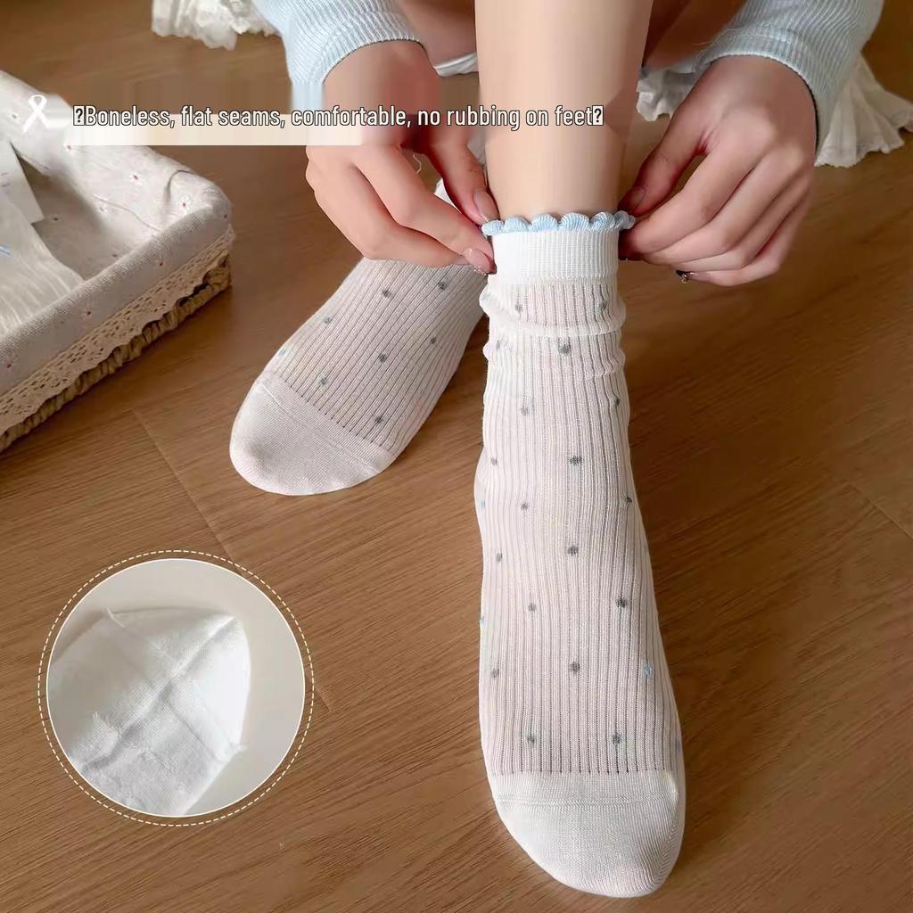 Summer Lace Breathable Cotton Mid-Calf Ballet Socks - Korean Style