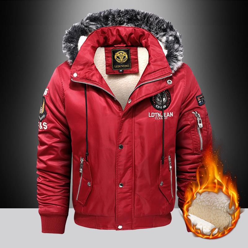 2025 New Men's Hooded Aviator Jacket, Raw Edge Collar, Thick Sherpa Lining, Winter Warm Windbreaker, Outdoor Leisure