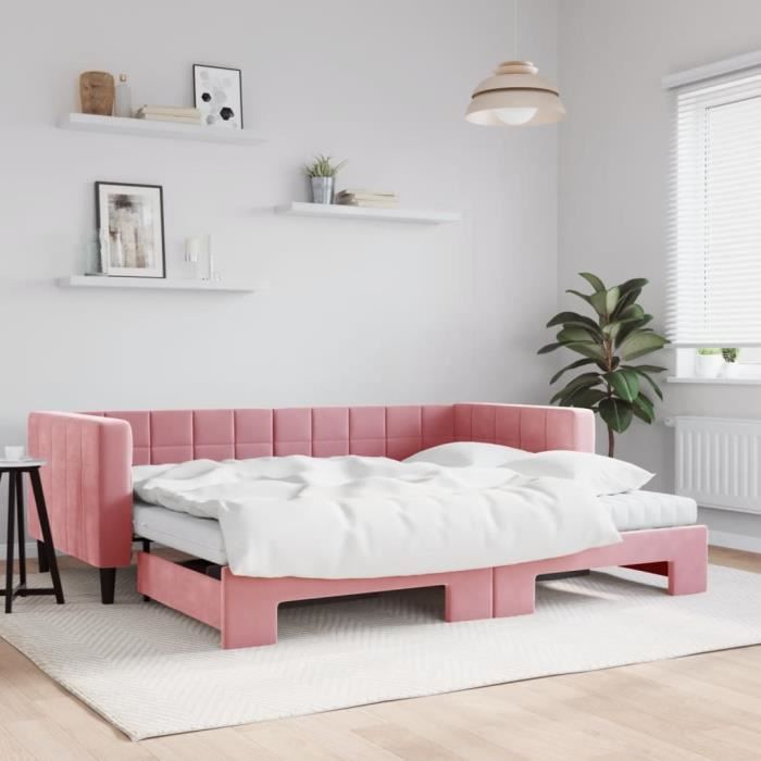 VidaXL Lit de jour avec gigogne et matelas rose 90x200 cm velours 3196718