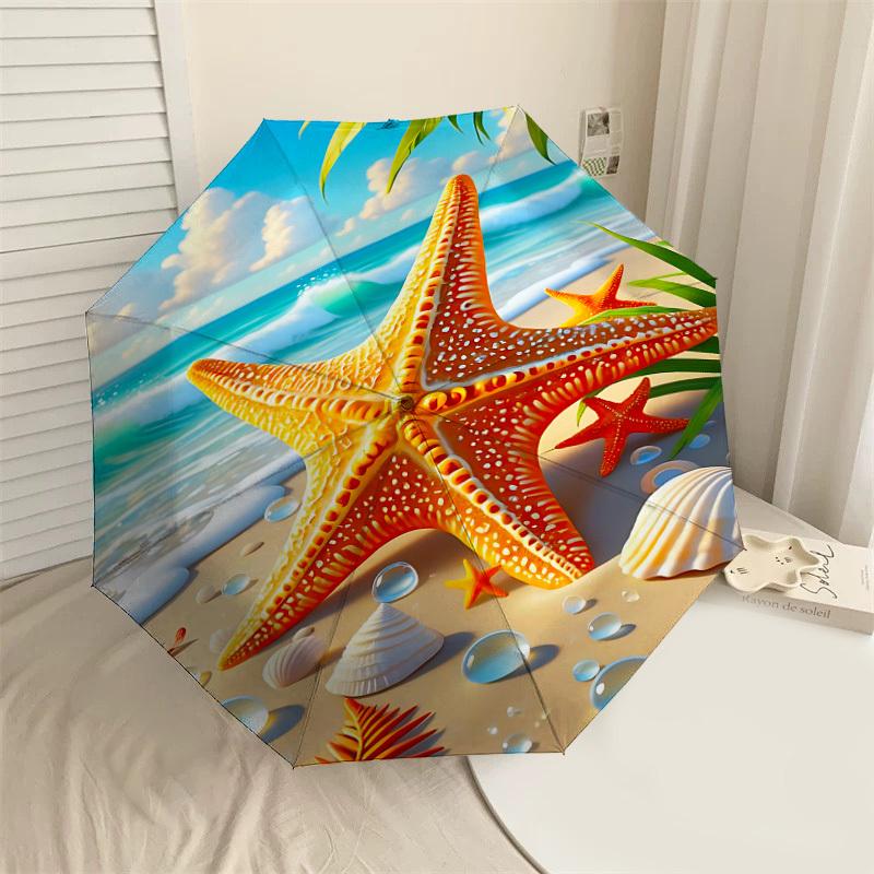 

1PC Starfish Beach Umbrella-8-Rib Reinforced, Automatic Open, Lightweight & Durable, Fashion Accessory for Outdoor, J0340