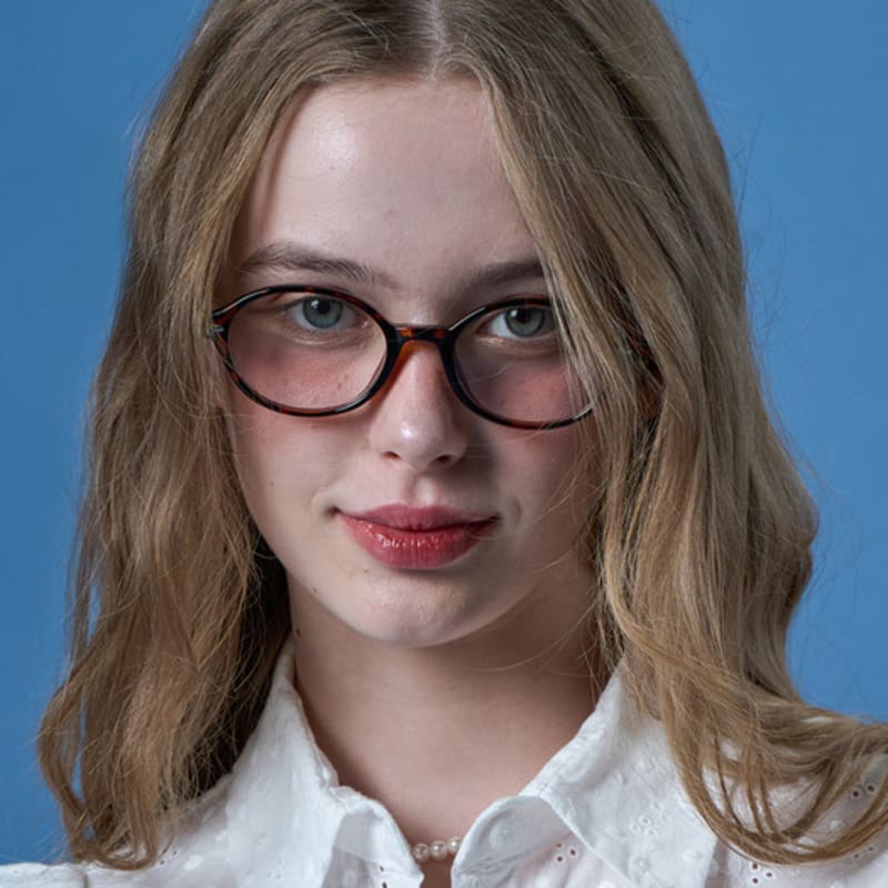 KOLEAT WOMEN Layered Horn-Rimmed Leopard Round Blue Light Blocking Glasses [RPRB]