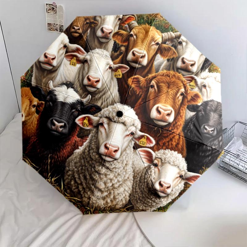 Circle Animals pattern, automatic folding umbrella, portable and foldable design, 8 ribs, a Christmas or birthday gift.