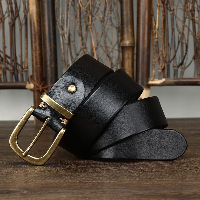 Retro Washed Italian First-Layer Cowhide Leather Belt Men'S Copper Buckle Trendy Belt