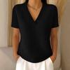 European and American Style 2026 Waffle Knit V-Neck Short Sleeve Women's Top