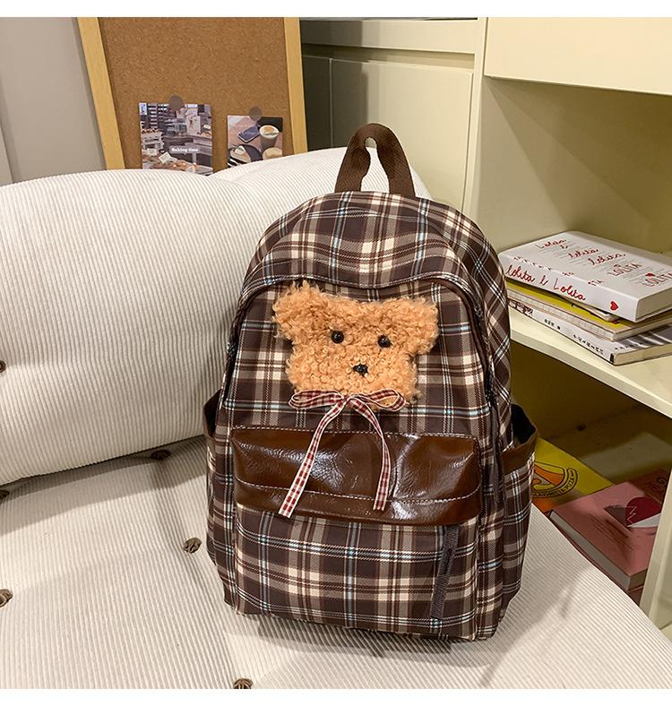 School Bag New Plaid Backpack Retro Versatile Campus College Student School Bag Going Out Cute Casual Lightweight Backpack