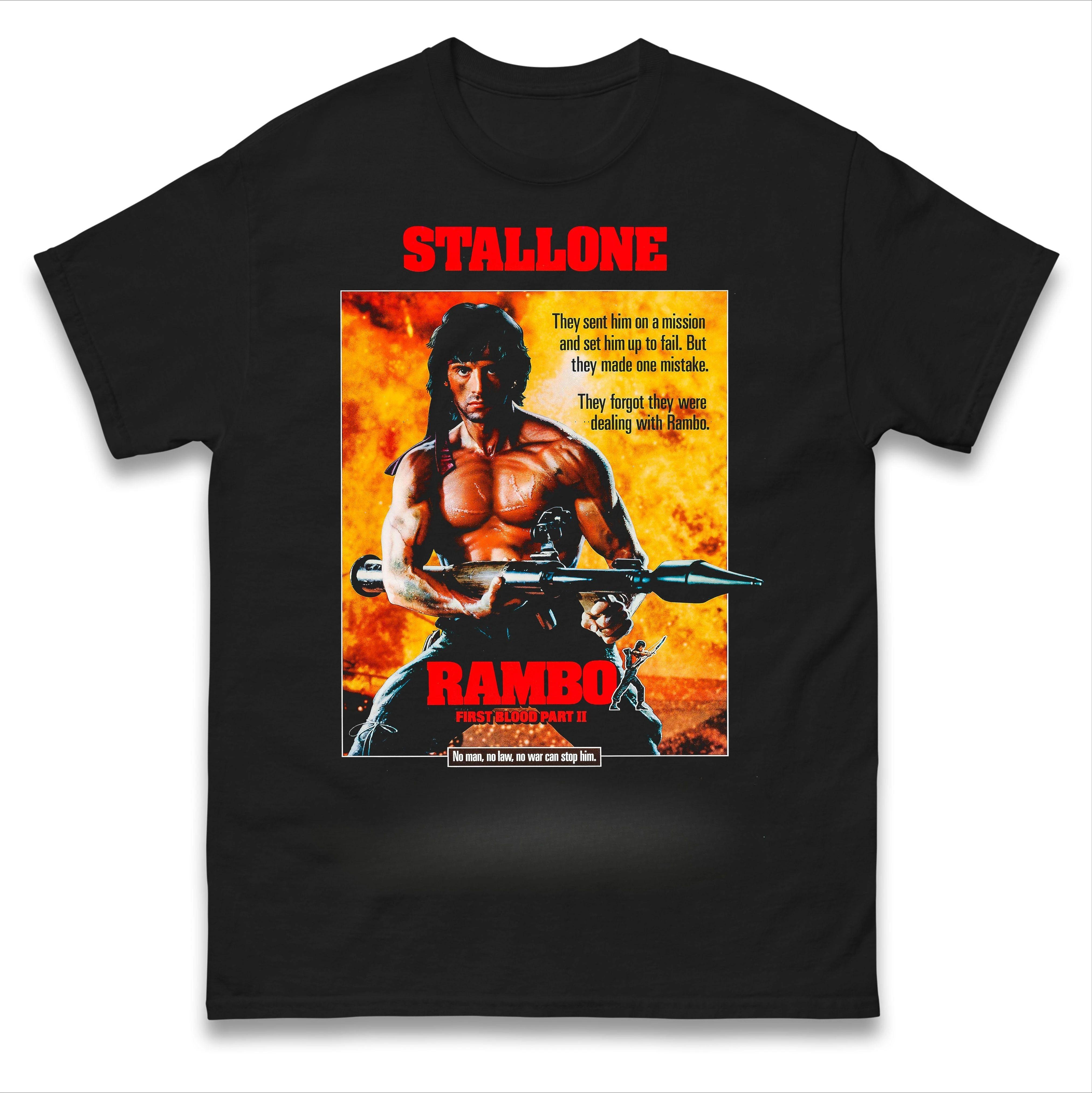 Rambo First Blood Part II Movie Poster Graphic T-Shirt Men Women Retro 80s Action Film Streetwear Casual Cotton Tops L