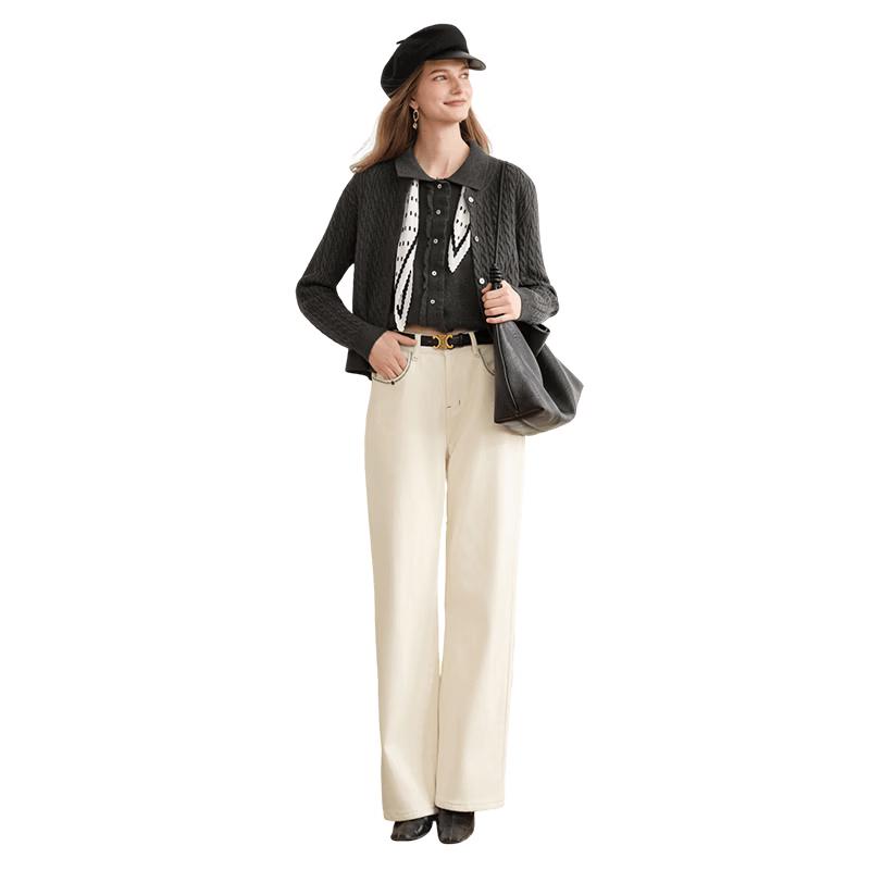 Xiangying Women s White Embroidered High-Waist Straight-Leg Jeans M