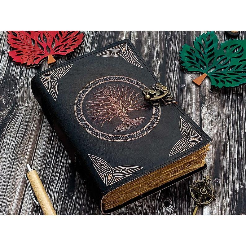 Leather Journal Tree of Life - Genuine Leather Notebooks For Women - Beautiful Journal with Embossed Tree Blank Handmade Paper Gift For Men