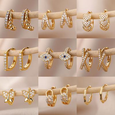 Zircon Evil Eye Earrings For Women Stainless Steel Gold Plated Turkish Pendientes Hoop Piercing Earring 2023 Goth Zircon Aretes