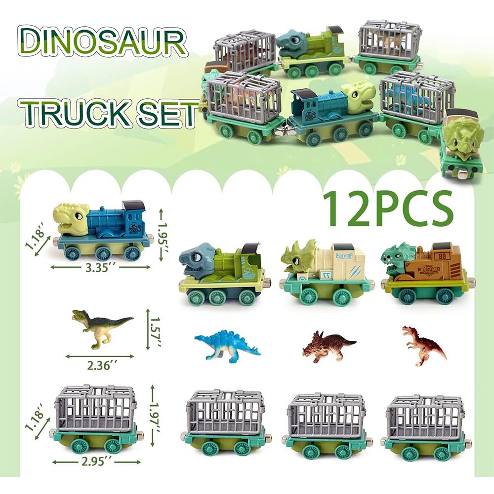 12Pcs Dinosaur Truck Toy, Mini Dinosaur Transport Car Carrier Trains Set Pull Back Monster Trucks for Boys Girls Toddlers Birthday Christmas Toy Gift