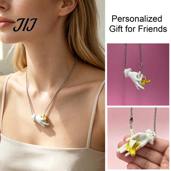 Humorous Jewelry Gift Funny Banana Pendant Necklace, Resin Hand-Sculpted Cute Personalized for Friends Lifelike Fruit Necklace Jewelry, Creative