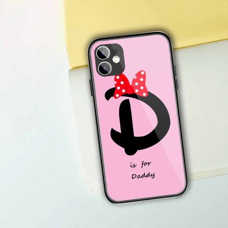 Cute Alphabet Letter Flower Phone Case For IPhone 13 12 11 XS X 8 7 6 Plus Mini Pro Max SE 2022 Black PC TPU Glass Phone Cover