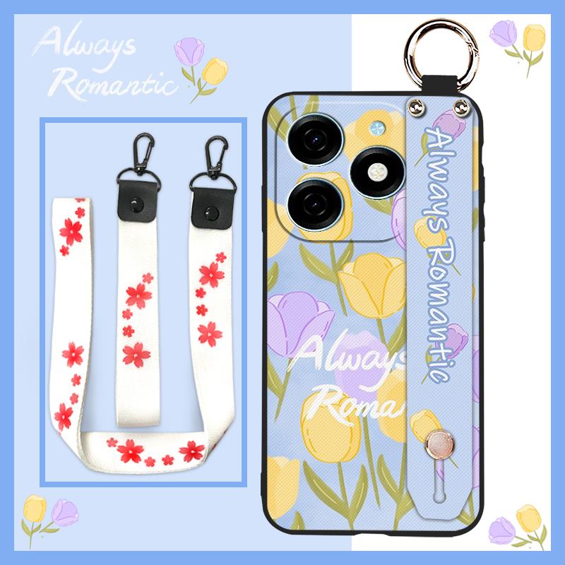 Soft Case Protective Phone Case For Infinix Smart8 Pro/Smart8 Plus/X6526/X6525B Kickstand Wristband Flower Anti-knock