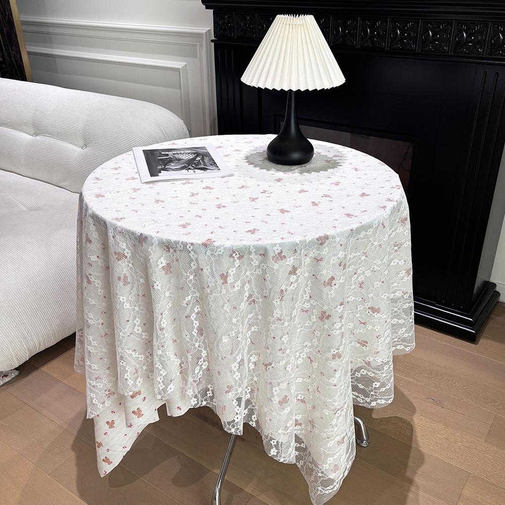 Lace Floral Tablecloth Desk Flannel Fabric Decoration Small Coffee Table Bedside Table Rectangular Retro Korean Style