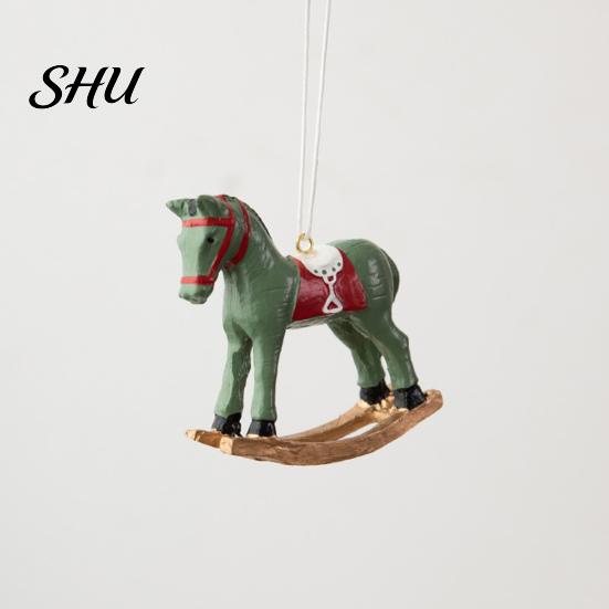 Vintage-inspired Holiday Decorations Retro Christmas Pendant Cute Colored 3D Cartoon Rocking Horse Resin Hanging Ornament Decoration for Tree