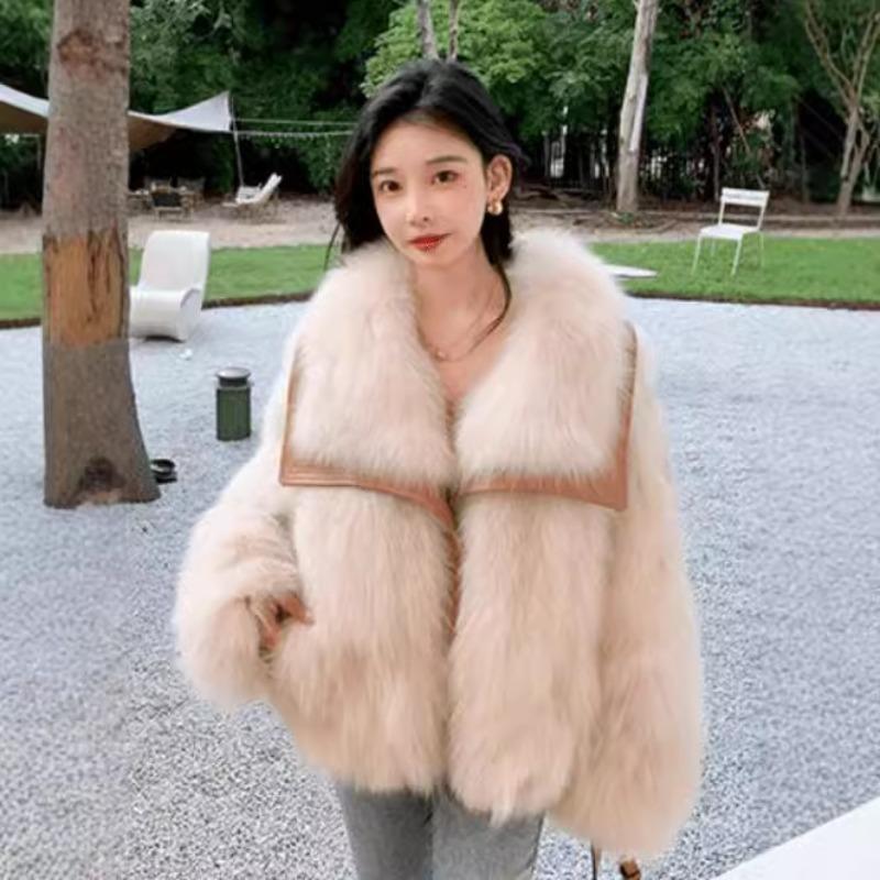 Big Fur Collar Imitation Fur Coat Women's Winter New Plush Thickened Fur Coat Fluffy Light