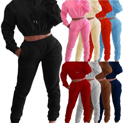 Fleece Sports Tracksuit Set Hoodie Jogger Pants Women's Hooded Sweater Ankle Banded Pants Clothing Casual Set Comfortable Two Piece Set Solid Color
