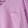 ZANZEA Women Casual V-Neck Loose 3/4 Sleeve Cotton Blouse