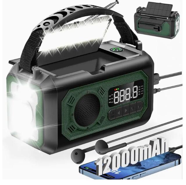 

Multifunctional Emergency Radio with Hand Crank, Solar Power, Bluetooth Speaker, and Large Capacity. EU 12,000mAh