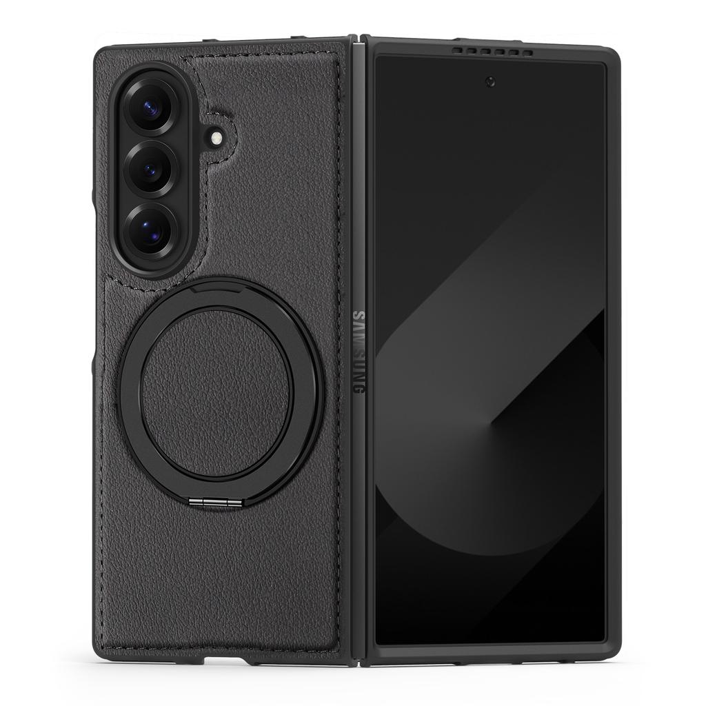 For Samsung Galaxy Z Fold7 5G Case with Ring Kickstand Magnetic Case PU Leather Back Cover