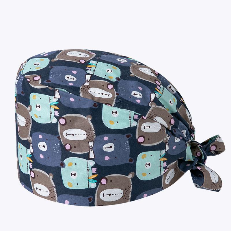 2021 Hot Sale Pharmacy Doctor Hospital Uniform Fashion Printing Scrub Pet Grooming Doctor Work Hat Cotton Medical Nurse Hats