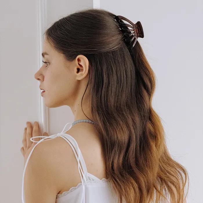 HMS007 Open Fan Hairclip (Brown, Black)