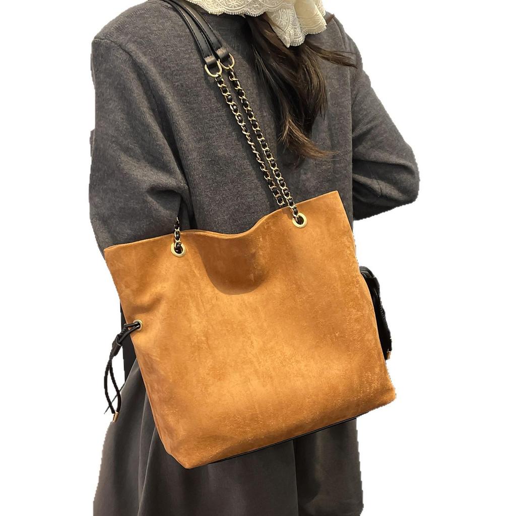 2025 Women's Retro Suede Canvas Large Capacity Tote Chain Shoulder Bag